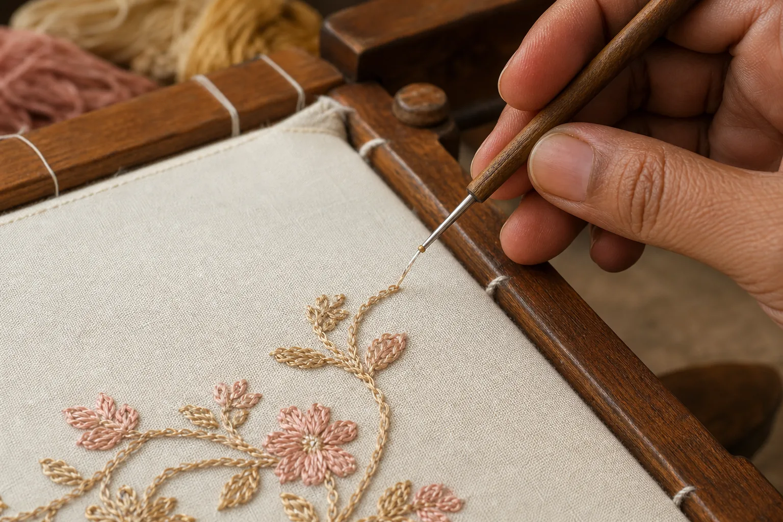 Aari hook needle working chain stitch