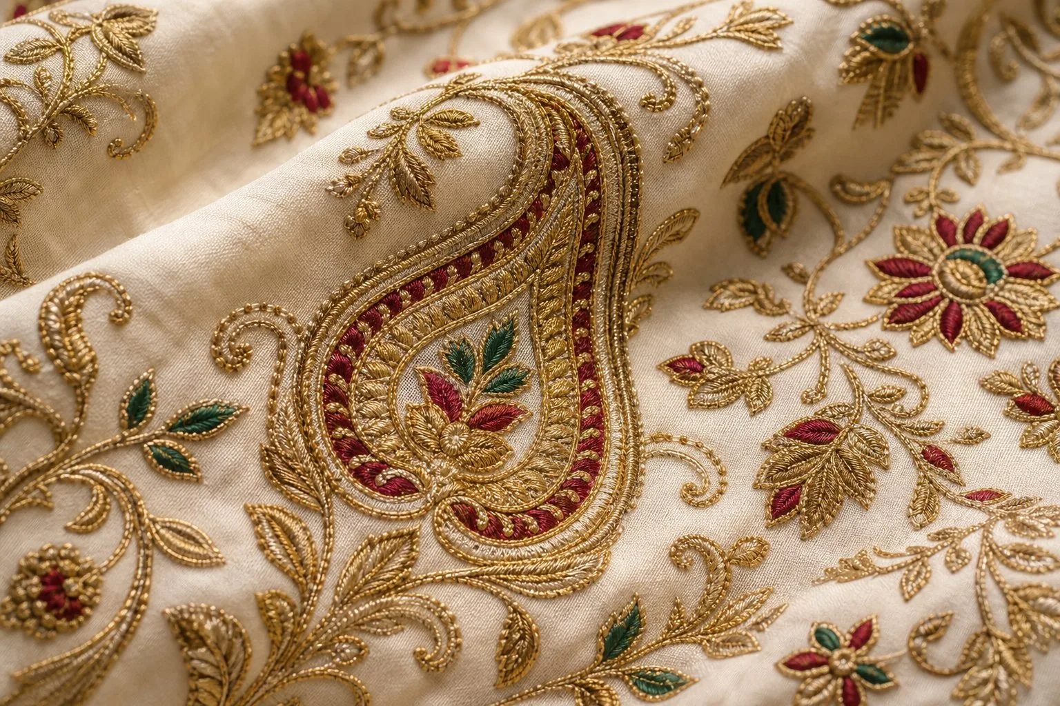 Gold zari paisley embroidery